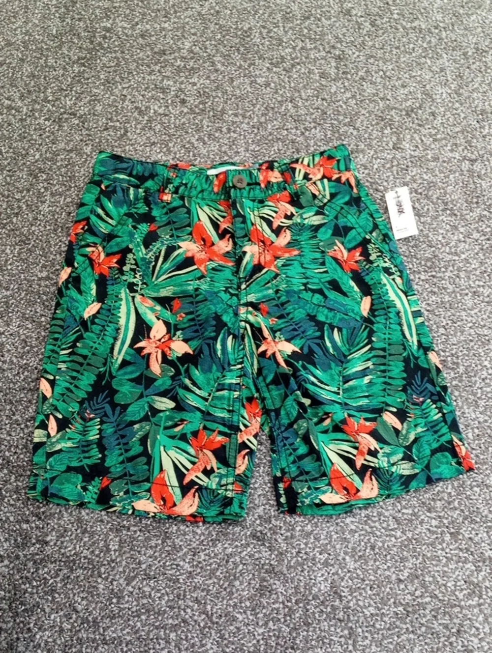 Old Navy Green Tropical Print Shorts with Black Accents